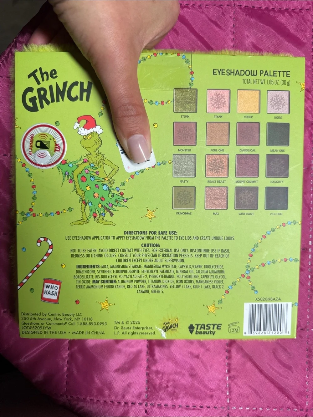 New The Grinch Fuzzy Neon Green Square Pouch